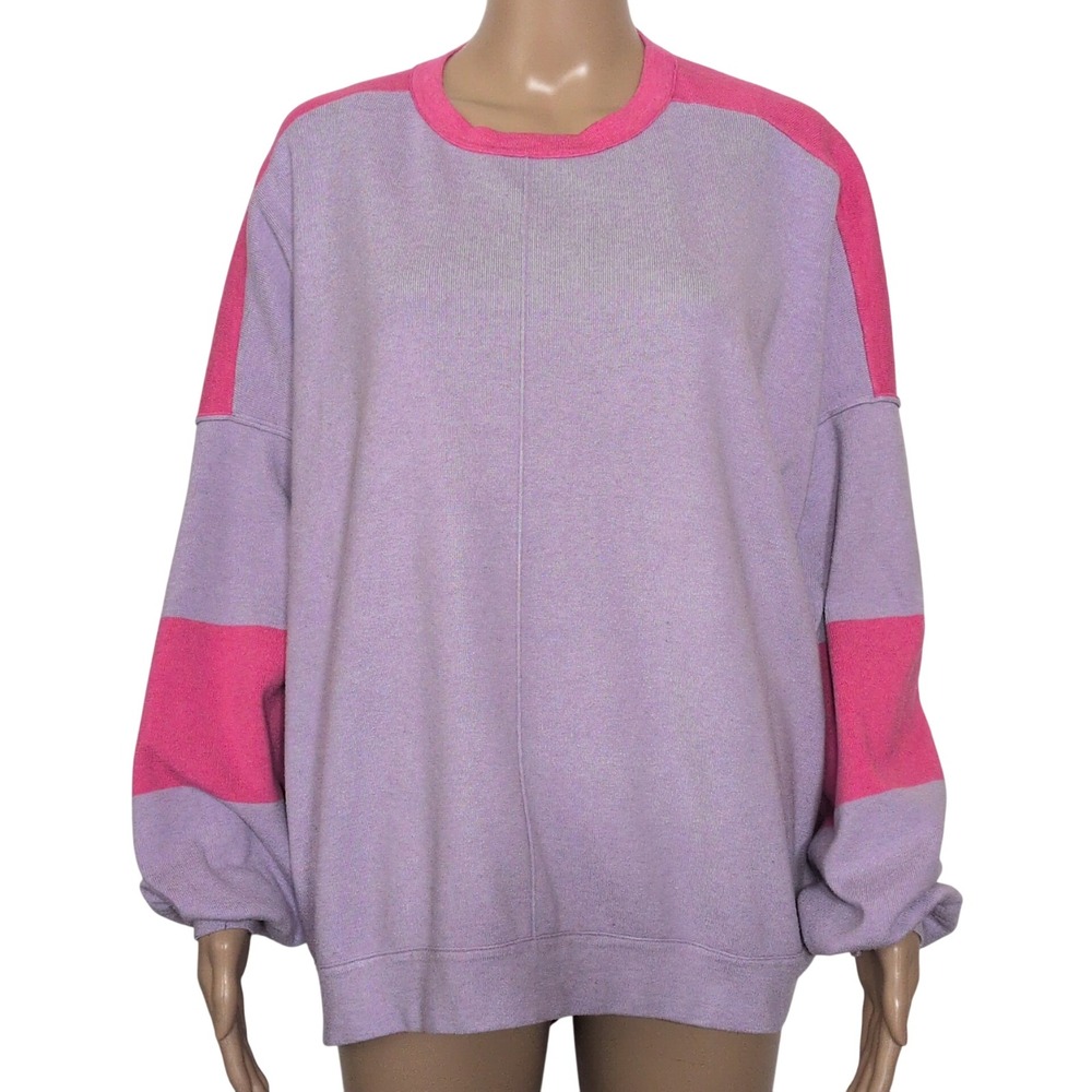 Free People Uptown Colorblock Pullover Sweater Lavender Pink Small Oversized